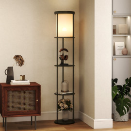 Monter lampadaire étagères design rond télécommande noir