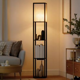 Lampadaire Emven étagères LED réglable USB Noir