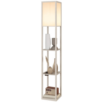 Delys lampe sur pied étagères LED USB blanc chêne