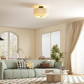 Mareo Suspension plafond double abat jour lin crème