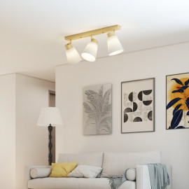 Plafonnier Florea 3 spots orientables E27 bois naturel