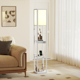 Lampadaire Aubeos étagère USB interrupteur au pied blanc