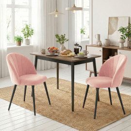 Teras lot de 2 chaises de salle à manger velours coquille rose