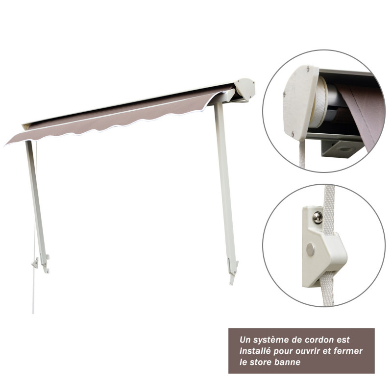 Store Banne Manuel Inclinaison Réglable Aluminium Polyester Impermeabilise 70l X 180l Cm Taupe Clair