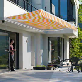Store Banne Manuel Toile Rétractable 3 x 2.5 m Orange Blanc