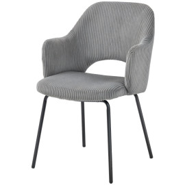Berivik Chaise de salle à manger en corduroy coque pieds métalliques gris