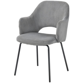 Berivik Chaise de salle à manger en corduroy coque pieds métalliques gris