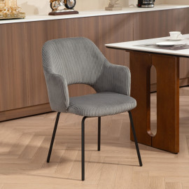 Berivik Chaise de salle à manger en corduroy coque pieds métalliques gris