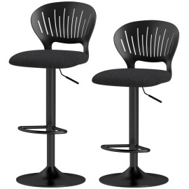 Tabouret de bar Rosveiel réglable pivotant tissu effet lin noir
