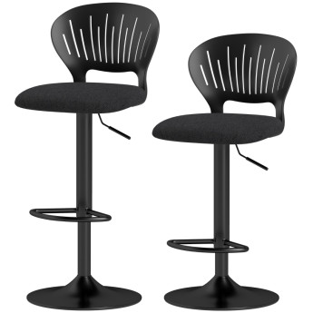 Tabouret de bar Rosveiel réglable pivotant tissu effet lin noir