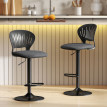 Tabouret de bar Rosveiel réglable pivotant tissu effet lin noir