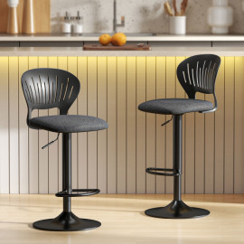 Tabouret de bar Rosveiel réglable pivotant tissu effet lin noir
