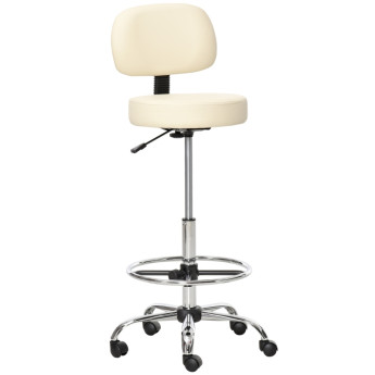 Nalum Tabouret de Bar Pivotant Réglable à Roulettes Cuir PU Beige