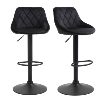 Auros lot de 2 tabourets de bar pivotants réglables avec dossier velours noir