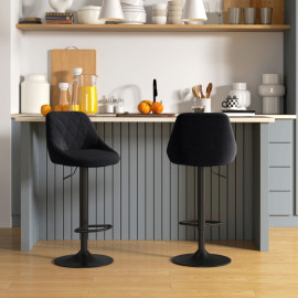 Auros lot de 2 tabourets de bar pivotants réglables avec dossier velours noir