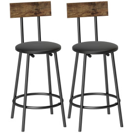 Perian lot de 2 tabourets de bar avec dossier et repose pieds PU noir