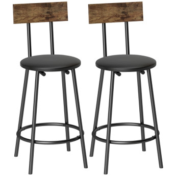 Perian lot de 2 tabourets de bar avec dossier et repose pieds PU noir