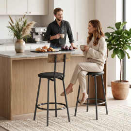 Perian lot de 2 tabourets de bar avec dossier et repose pieds PU noir