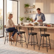 Perian lot de 2 tabourets de bar avec dossier et repose pieds PU noir