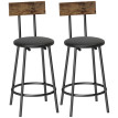 Perian lot de 2 tabourets de bar avec dossier et repose pieds PU noir