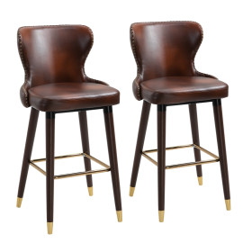 Tabouret de bar Montreon vintage avec dossier et repose pieds marron