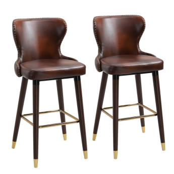 Tabouret de bar Montreon vintage avec dossier et repose pieds marron