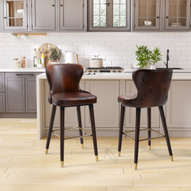 Tabouret de bar Montreon vintage avec dossier et repose pieds marron