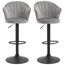 Tabouret de bar Delel pivotant réglable en hauteur velours gris