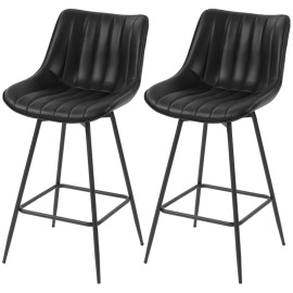 Tabouret de bar Delra pivotant 360° simili cuir dossier repose pieds noir