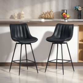 Tabouret de bar Delra pivotant 360° simili cuir dossier repose pieds noir