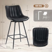 Tabouret de bar Delra pivotant 360° simili cuir dossier repose pieds noir