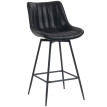 Tabouret de bar Delra pivotant 360° simili cuir dossier repose pieds noir