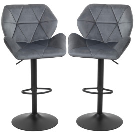 Lot de 2 tabourets de bar Larot velours réglables pivotants gris