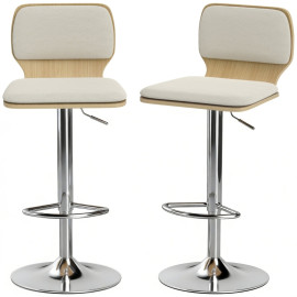 Tero Lot de 2 tabourets de bar réglables rotatifs 360° lin beige