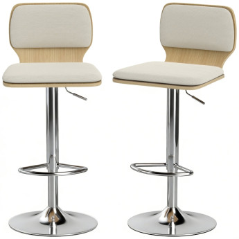 Tero Lot de 2 tabourets de bar réglables rotatifs 360° lin beige