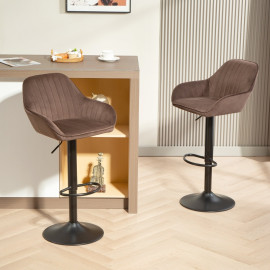 Tabourets de bar Vileo pivotants réglables velours marron