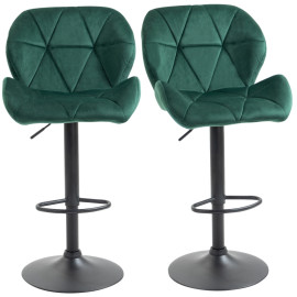 Erlac Lot de 2 Tabourets de Bar Réglables en Velours Vert