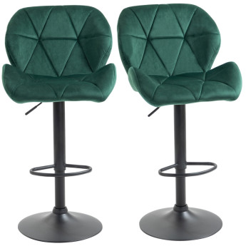 Erlac Lot de 2 Tabourets de Bar Réglables en Velours Vert