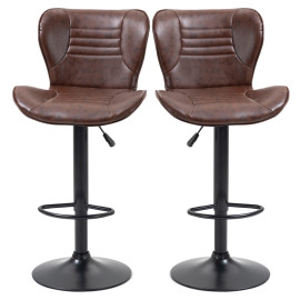 Dela Tabourets de Bar Réglables Simili Cuir Pivotants Marron