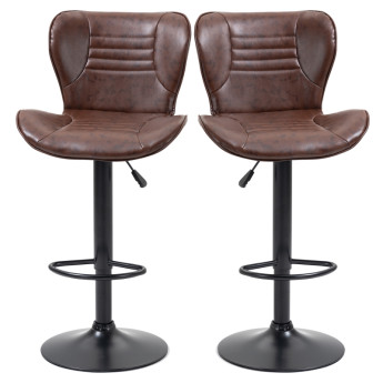 Dela Tabourets de Bar Réglables Simili Cuir Pivotants Marron