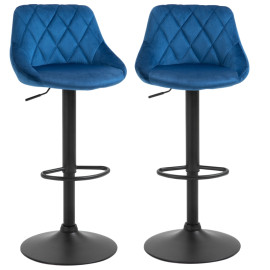 Tabourets de bar Orin réglables en velours et métal bleu