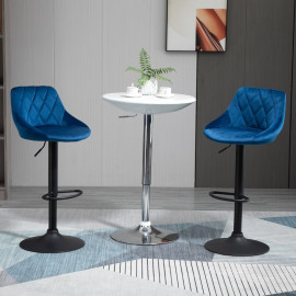 Tabourets de bar Orin réglables en velours et métal bleu