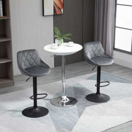 Tabourets de bar Vilane réglables pivotants velours dossier repose pieds gris noir