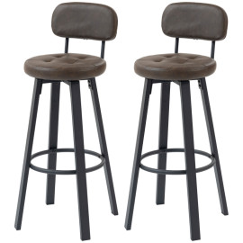 Tabourets de bar Lumys pivotants en PU avec dossier marron foncé