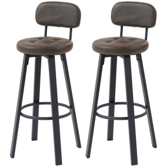 Tabourets de bar Lumys pivotants en PU avec dossier marron foncé