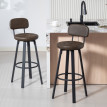 Tabourets de bar Lumys pivotants en PU avec dossier marron foncé