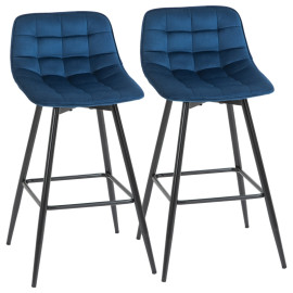 Tabourets Merum style nordique dossier velours métal bleu