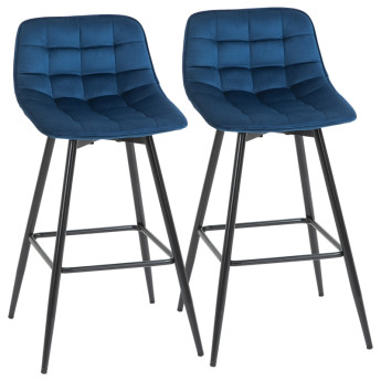 Tabourets Merum style nordique dossier velours métal bleu