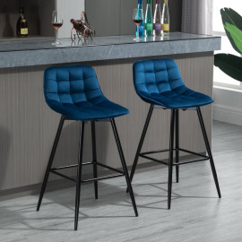 Tabourets Merum style nordique dossier velours métal bleu
