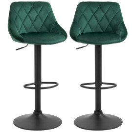 Tabouret de bar Palelier réglable velours dossier repose pieds vert